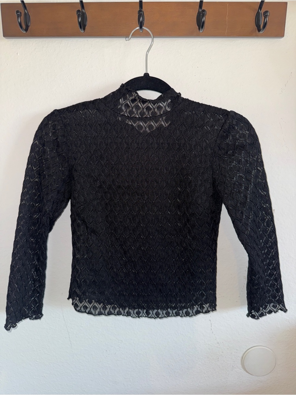 For Love & Lemons Black Lace Mock-Neck Long Sleeve Top